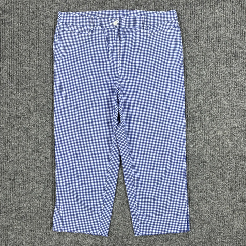 Talbots Perfect Skimmer Crop Pants Womens 12 Blue White Gingham Capri Stretch